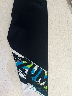 Zumba Fitness Black Leggings with Blue & Lime Graphic